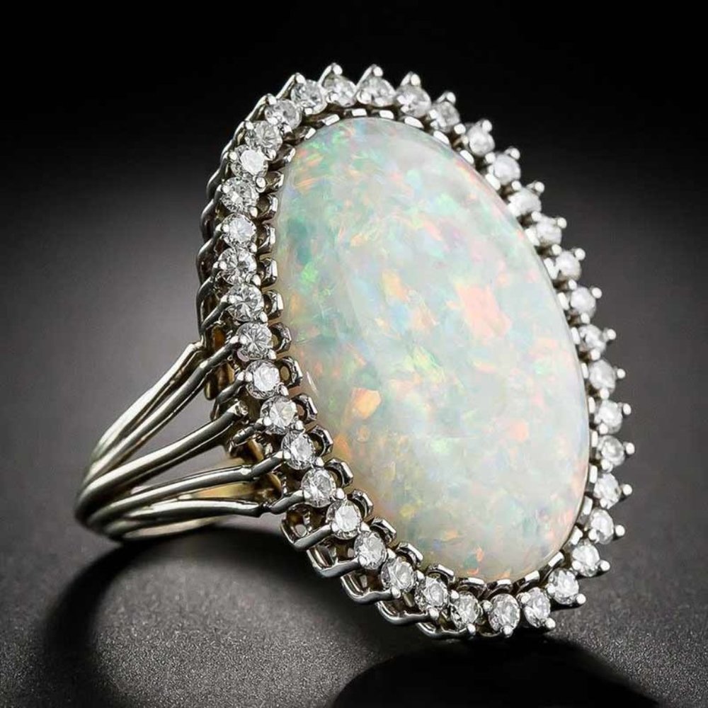 Luxury Super Large Oval Sun Flower Gemstone Fire Opal Silver Ring, VIP312 - Picture 1 of 9